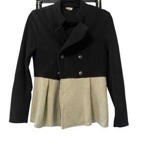 Hem & Thread‎ Peplum Jacket Double Breasted Knit Career Black Beige S